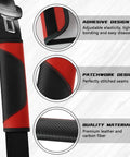 2 Pack Car Seat Belt Cover Pads Soft Carbon Fiber Leather Shoulder Protector For Ultra Comfy Driving And Neck Comfort Universal Safety Belt Strap Cover To Prevent Friction And Strap Chafing Red showing adhesive and patchwork design details