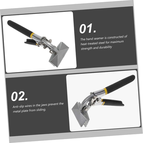 Manual Metal Bender Tool With 3 Inch Seaming Pliers, Handy Hand Seamers For Sheet Metal displayed with heat-treated steel features.