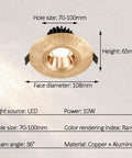 UWYTGF 5 Pack Style Led Recessed Lighting,3Cct Dimmable 3000K/4000K/6000K,10W Led Recessed with brass pattern and specifications.