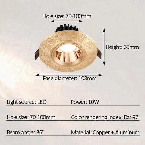 UWYTGF 5 Pack Style Led Recessed Lighting,3Cct Dimmable 3000K/4000K/6000K,10W Led Recessed with brass pattern and specifications.
