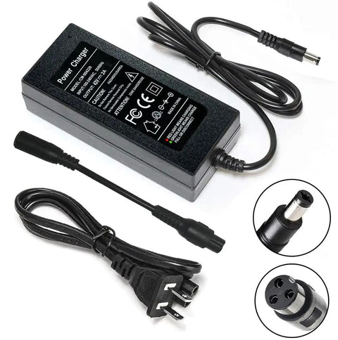 Fast 42V 2A Smart Charger For 36V Scooter Lithium Battery With Dual Connectors 5.5mm X 2.5mm And 8mm 3 Prong Green LED