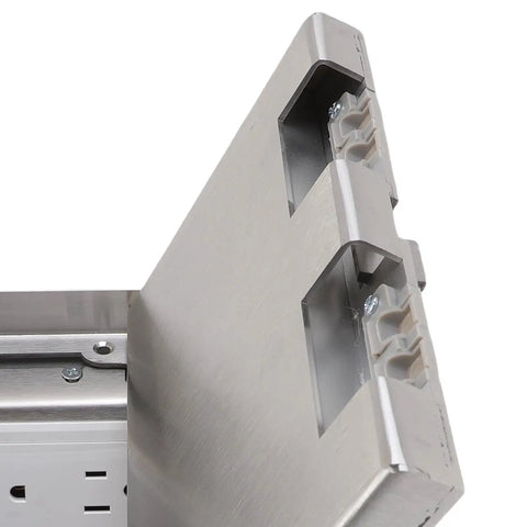 Recessed Floor Electrical Outlet Kit With Concealed Flat Layout For Clean Line Decor Smooth Glide Handle Mechanism close-up view