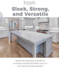 Sleek white kitchen with modern island supported by sturdy 35.5 inch tall wooden kitchen island leg set, unfinished raised panel columns.