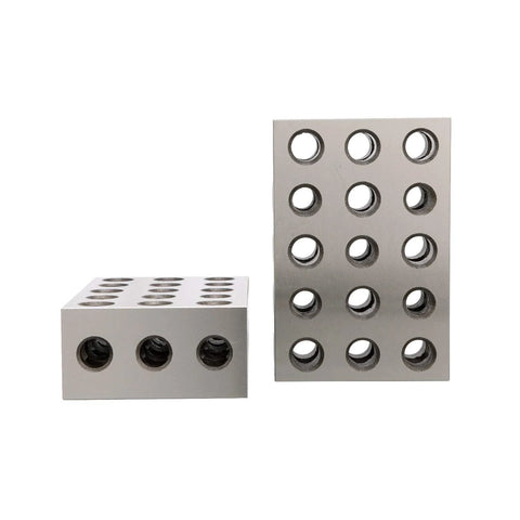 HHIP 9999-0005 3x2.5x2 in angle plate and 01-02-2003 block set matched pair; metal blocks with grid of through-holes