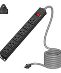 Heavy Duty Power Strip With 20 Amp Surge Protector 1200J, Wall Mountable 12 Gauge Extension Cord 5-15P To 6-20R High Amp T-Slot Industrial Outlet
