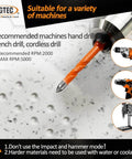 BGTEC masonry drill bit set, front view, 10 pcs with tungsten carbide tips; orange hex-shank bit on concrete