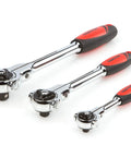 Heavy Duty Swivel Head Ratchet Set With 1/4 3/8 1/2 Inch Drives, 270 Degree Swivel Head, 72-Tooth Gear, Quick Release Tang, 5 Degree Swing