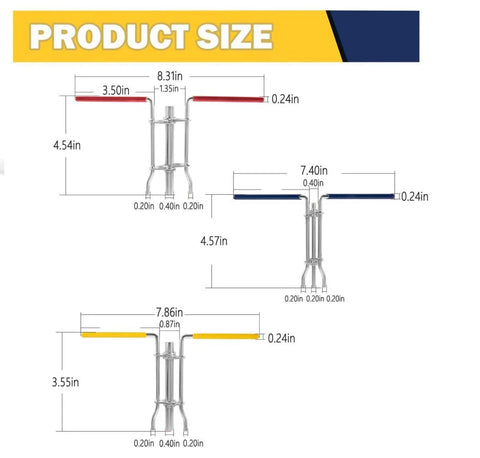 Dimensions for Three Pack Hydraulic Seal Installation Tools Kit For Cylinder Piston Repair And U-Cup Rod Seals Pro Grade Upgraded Seal Twistor Install Tool Set With Three Sizes For Quick Easy In-Cylinder Install.