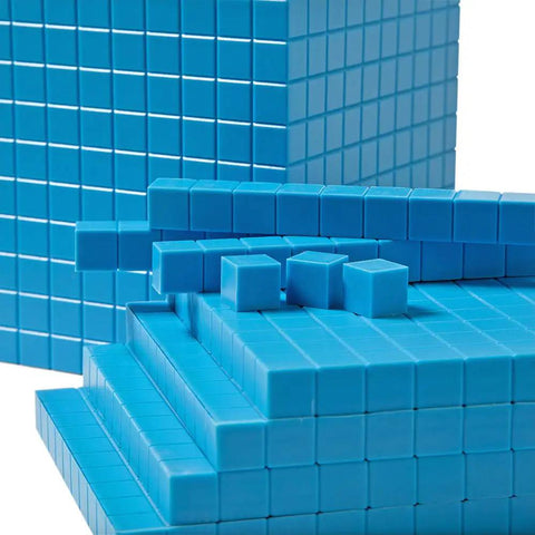 Blue Plastic Base Ten Blocks Set for Kids, Place Value Manipulatives for Regrouping, Counting Cubes, Classroom Pack of 644