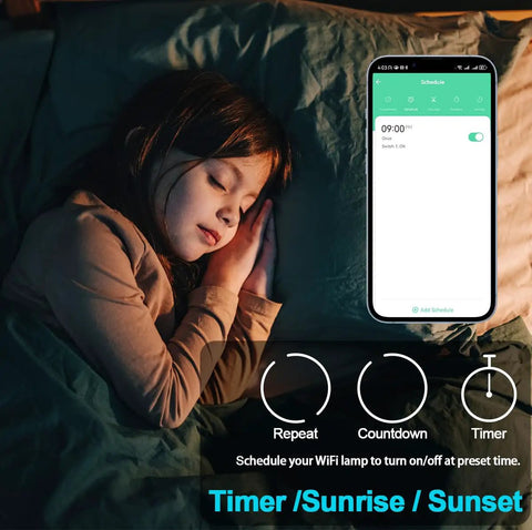 Child sleeping with WiFi Light Socket E27 E26 Two Pack With Voice And App Control Plug And Play Works With Alexa and Google Home