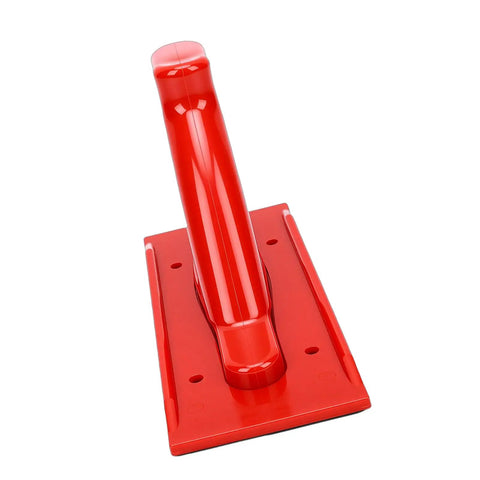 Slick Anti Slip Woodworking Push Block With Ergonomic Tilted Handle For Table Saw Router And Jointer Safety Guide featuring red high impact ABS plastic with textured base.