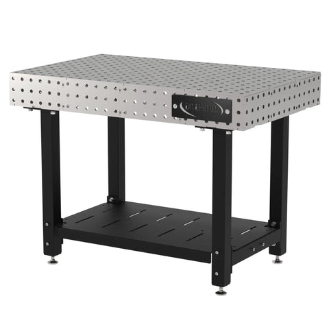 Heavy Duty Welding Fixture Table, 48X30 Inch Precision Workshop Workbench with storage shelf and adjustable levelers.