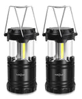 Portable LED Camping Lantern 2-Pack with battery operated lights adjustable brightness, black collapsible design