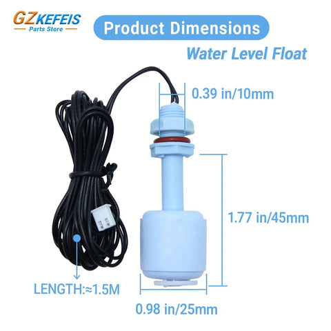 Plug And Play Water Level Float Switch For Commercial Ice Machines No Fuss Quick Install Universal Two Line Sensor Replacement For Ice Makers Food Grade PP Material 12 Volts, 1.5m cable