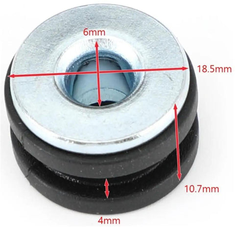 10 Piece M6 Motorcycle Side Panel Rubber Grommets Kit With Bolts For Secure Fit, Dampens Vibration And Prevents Panel Rattle, Direct Replacement Fastening Solution For Side Panels On Most Bikes, Easy Install. M6 rubber grommet with 6mm hole, 18.5mm outer diameter