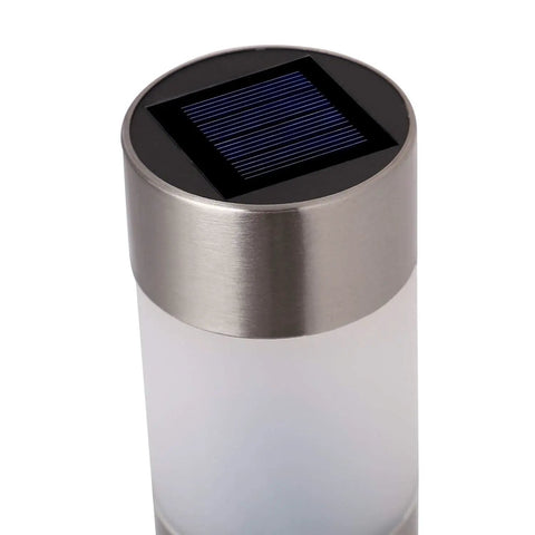 Close-up of solar panel on Six Pack Solar Bollard Path Lights Outdoor Stainless Steel Warm White LED Landscape Lighting