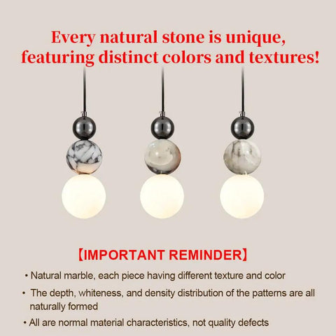 Aolyzmt Natural Alabaster Marble Pendant Light, Modern Cylinder LED Hanging Lamp with various textures and colors.