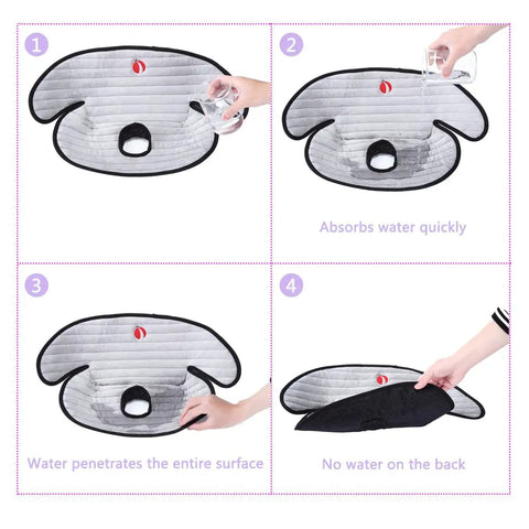 Potty Training Car Seat Protector With Waterproof Liner And 5 Layer Absorbent Pad showing absorption and leak-proof test results