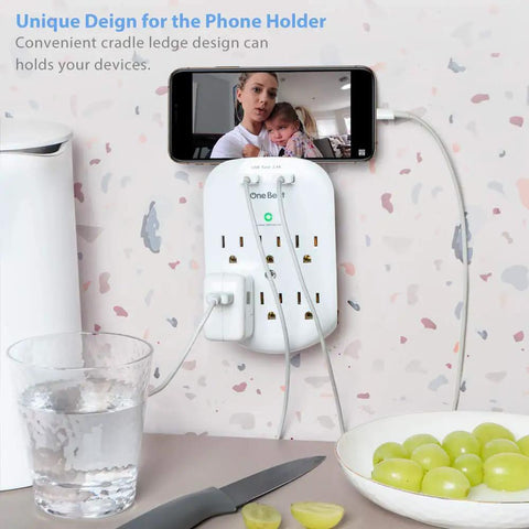 Six Outlet Surge Protector Power Strip With Two USB Ports Fast Charge 2.4A 490 Joules Surge Protection ETL Listed For Home Office School And Classroom Use