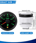 Seven Color LED Fuel Gauge For Boats Cars And Trucks With Marine Grade Fuel Tank Level Indicator size diagram