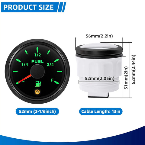Seven Color LED Fuel Gauge For Boats Cars And Trucks With Marine Grade Fuel Tank Level Indicator size diagram