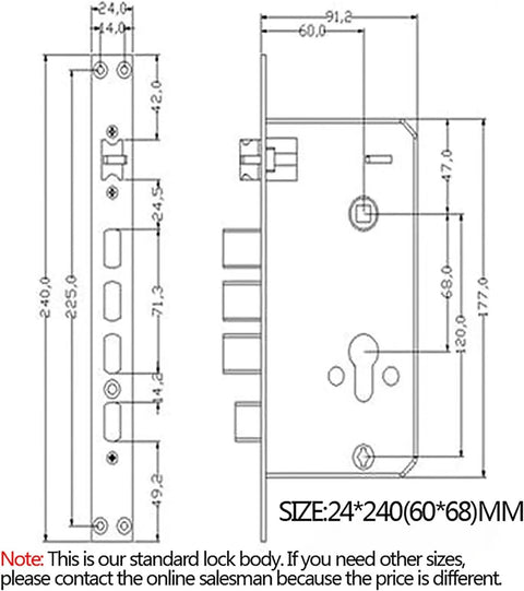 Hella Secure Electronic Keypad Deadbolt With Keyless Entry Door Lock dimensions diagram showing size 24x240mm and technical details.