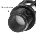 Close-up of the 1/4 inch G-thread male connection on a plastic exhaust silencer for air lines, diffusing air and muffling noise on pneumatic tools.