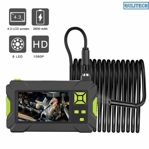 Dope 1080P HD Handheld Borescope With 4.3 Inch LCD Screen And Hella Bright LED Lights For Tight Spaces Android IOS Compatible Waterproof Inspection Camera showing the display and camera cable.
