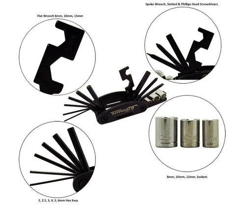 Grab and Go Folding Metric Repair Tool Kit for Motorcycle and Bike Portable Multi Tool With Hex Keys 2 2.5 3 4 5 6mm tool view.