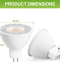 Heavy Duty MR16 LED Bulbs 6 Pack GU53 Bi Pin Base 5 Watt Replaces 50 Watt Halogen 5000K Daylight White dimensions 2 inch by 1.9 inch.