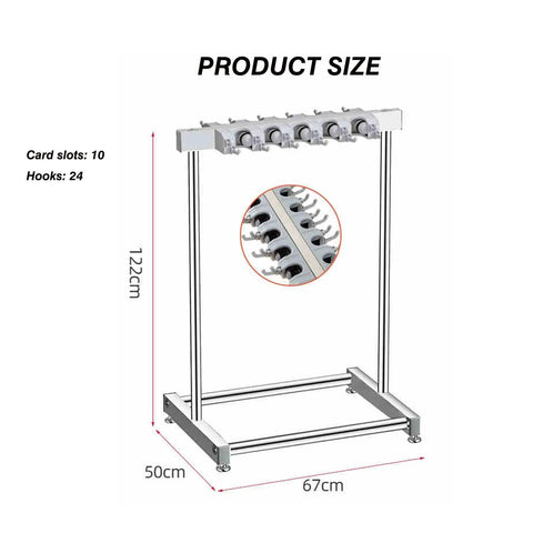 Heavy Duty Stainless Steel Mop And Broom Holder Rack Removable Organizer dimensions with card slots and hooks visible