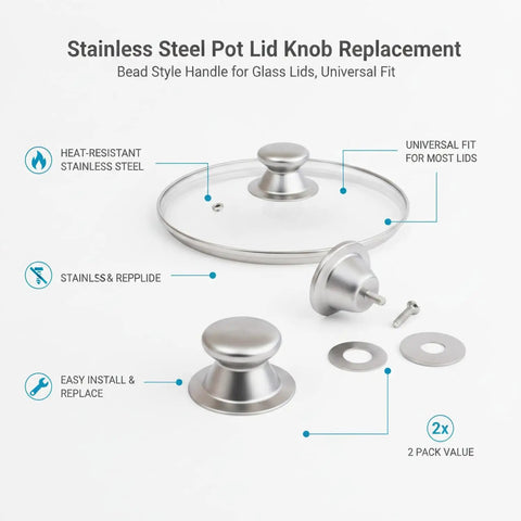 Replacement Bead Style Stainless Steel Pot Lid Knobs For Glass Cookware Repair Kit, Heat Resistant Handle Upgrade To Fix Broken Lids Easy Grip Design For Smoother Cooking And Quick Cleanup, 2-pack