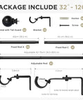 Package contents of Heavy Duty Adjustable Curtain Rod Set 32 To 120 Inches 1 Inch Diameter Black Finish For Bedroom Sliding Doors And Patio