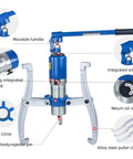 Heavy Duty Hydraulic Gear Puller Built Like A Tank With 10 Ton Max Force, close-up of movable handle and integrated oil pump.