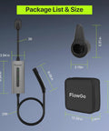 Package contents of Tesla Level 2 EV Charger 40A Portable 9.6kW With NEMA 14 50 Plug 240V, 25 Ft Cable, wall holster, and bag