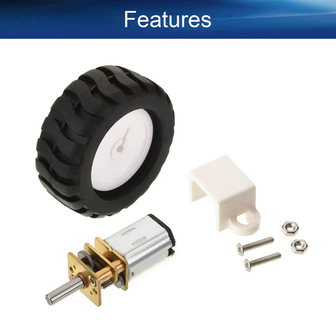 N20 Mini Gear Motor DC 6V 50RPM With D Shaft Fixed Frame Coupling Nut And Plastic Wheel components