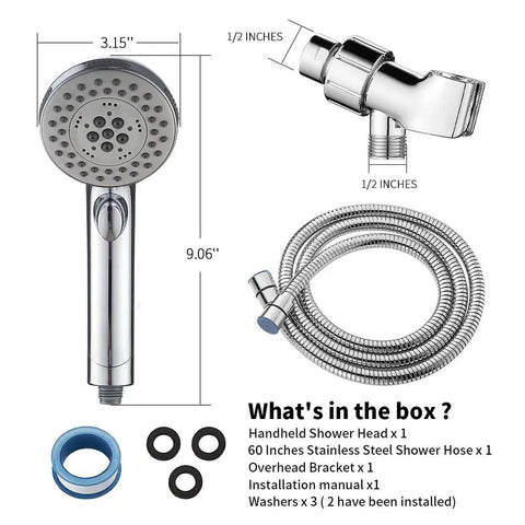 High Pressure Handheld Shower Head With 6 Settings Including Rain Massage Spa Spray Mode And Pause Mode On Off Switch 60 Inch Hose