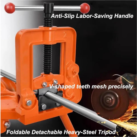 Heavy Duty Gantry Pipe Vise With Tripod Stand For Pipe, Wood, And Iron Processing, 0.4-4.3 Inch Clamp, side view