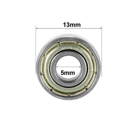 Front view of 695ZZ deep groove ball bearing with double shield, 5mm inner, 13mm outer, ideal for rigs, machines, DIY projects.