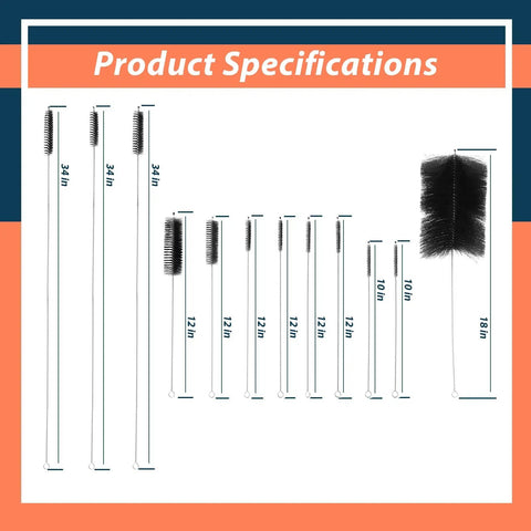 12Pcs Car Engine Cleaning Brush Kit With Stainless Steel Wire And Nylon Bristles Pro Grade Long Reach Handles 10 12 18 34 Inches