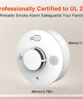 Battery Operated Home Fire Alarm With Test Button And Low Battery Alert 10 Year Photoelectric Sensor Core For Smoldering Fires In Furniture Reliable Household Safety Detector For Easy Install And Peace of Mind, 96mm round white smoke alarm