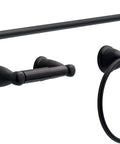 Matte Black 3 Piece Bathroom Hardware Set With 24 Inch Towel Bar, Towel Ring, And Toilet Paper Holder For A Dope Modern Or Vintage Style Bath Kit