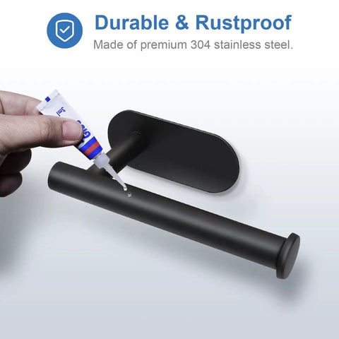 Adhesive Toilet Paper Holder No Drilling Stainless Steel Stick On Wall Mount For Bathroom And RV Matte Black Finish Rust Proof 304