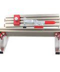 Dead On Accuracy Table Saw Drawer Jig Locator features aluminum frame with adjustable tilt limiters and dual height slides.