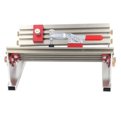 Dead On Accuracy Table Saw Drawer Jig Locator features aluminum frame with adjustable tilt limiters and dual height slides.