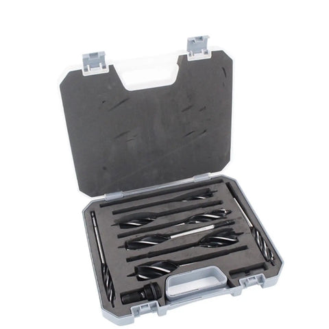 Top Shelf Heavy Duty 11 Piece Woodworking Auger Drill Bit Set Featuring Razor Sharp Spiral Flutes For Reliable Clean Hole Boring In Lumber Plywood MDF Sheets Pro Tier in storage case.