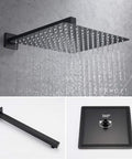 Bangin 10 Inch Square Rainfall Shower Head Trim Kit With Rough-In Valve For Concealed Bathroom System, 304 Stainless Steel, Matte Black Finish, Includes Brass Shower Arm And Pressure Balance Valve.