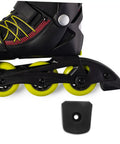 Close-up of roller skate with yellow wheels and separate brake stopper, Roller Skate Brake Stoppers For Inline And Quad Skates Durable Toe Stops, Easy Install, Safe Braking Power, Reliable Stopping Performance, Replacement Parts To Keep Your Rides Smooth And Confident