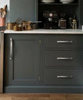10 Pack Brushed Satin Nickel Cabinet Pulls With 4 Inch Hole Centers Arch Style Handles on dark kitchen drawers