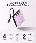 Keep Your Gadgets Juiced 10000mAh Power Bank With Four Built In Cables Fast Charging Portable Battery Pack for smartphones and tablets shown with cables and ports.